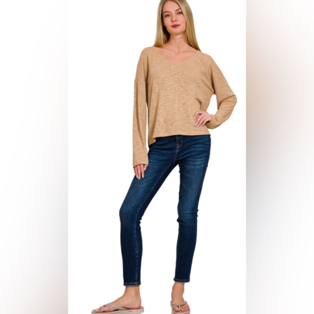 NWT ZENANA V NECK CROP SLUB HACCI TOP - Picture 2 of 2